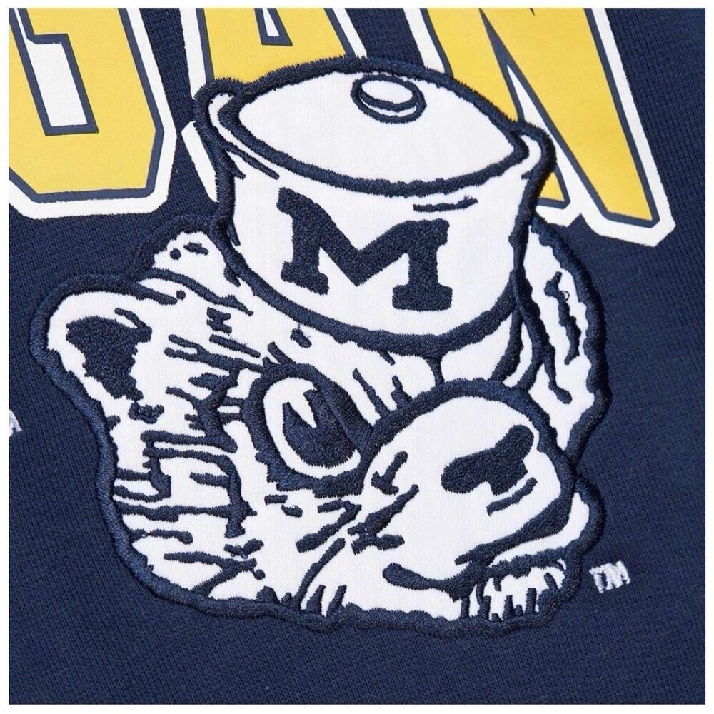 Mitchell & Ness Michigan Wolverines Navy Arched Fleece Pullover Hoodie Size XL - Picture 5 of 16